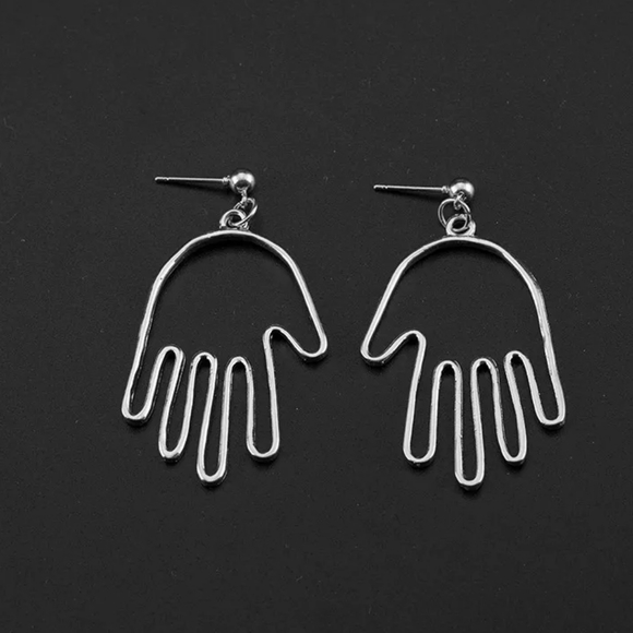 Trendy Abstract Palm Dangle Silver Earrings - Picture 1 of 1